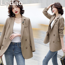 Coffee color blazer womens spring and autumn Korean casual small suit temperament British style Korean version loose short small suit
