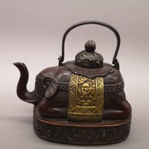 Pure copper and gold elephant pot imitation ancient bronze ware Merchants Bronze Wine Pot kettle Kettle Teapot Living-room Tea Art Decoration Pendulum