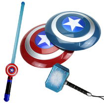 Captain America Shield Thors Hammer Childrens Toys Sound and Light Sword Red Cloak Mask Guard Disc COS Equipment