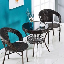 Rattan chair Three-piece set Balcony small table and chair Coffee table Simple leisure courtyard outdoor table and chair combination Rattan chair backrest chair