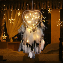 Indian love white pink feather with lamp dream catcher girl heart wind bell childrens room wedding dream decoration