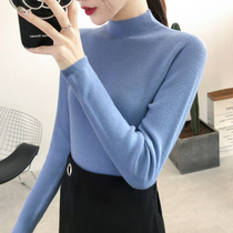 Sweater women with 2021 autumn and winter new semi-high neck slim slim long sleeve sweater foreign style short coat base shirt