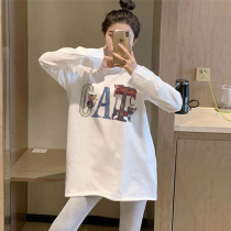 Pregnant womens autumn and winter long sleeve T-shirt female loose cotton spring and autumn long white sweater large size dress top