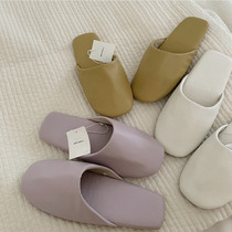 South Korea BOITY simple ins leather mute slippers womens spring and summer soft imitation leather comfortable home shoes grandma shoes