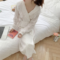 Morning robes Summer thin womens day ensemble robes sweet and beautiful lace pure cotton sleeping robe with small crowdsourced bathrobe long style and kimono