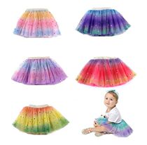 New Yarn Princess Dress 2023 Spring and Summer Childrens Dress Tutu Childrens Bowl Pentagon Rainbow Dress