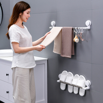 Towel rack non-perforated bathroom towel bar stainless steel rack toilet single pole telescopic bath towel wall hanging adhesive hook