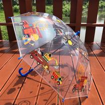 New cartoon transparent umbrella excavator Boys and Girls Primary School students creative baby kindergarten long handle umbrella children umbrella