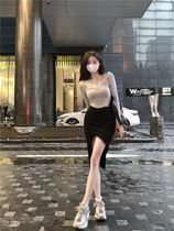 Hanghai hot girl suit female spring new style of coat irregular cross-cross skirt temperament two pieces