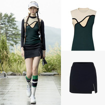 22 Korean export spring and winter golf womens vest cashmere knitted jersey rhinestone skirt skirt set