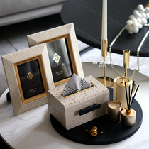 European modern leather metal photo frame scented candle tissue box tray model room villa living room bedroom ornaments
