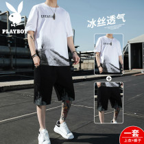 FlorPlayboy Men Short Sleeve T-shirt Summer Thin pure cotton Breathable Ice Silk Suit Pins trendy white clothes