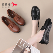Red Dragonfly Womens Shoes 2021 Spring and Autumn Leather Leather Shoes Womens Flat Soft Soft Leather Single Shoes Middle-aged and Elderly Mother Shoes