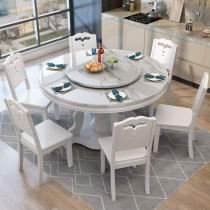 Marble dining table round table with turntable solid wood round household modern simple table table table dining table table and chair combination