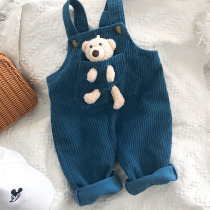 Children Corduroy Strap Pants Spring and Autumn Bear Girls Korean version of foreign boy Children Baby pants ins ins