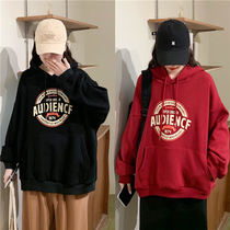 Fat mm thin and fat plus size womens clothing 2021 new autumn and winter thick letters loose plus velvet sweater coat tide