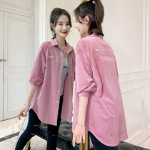 Pregnant women spring shirts Fashion all-match long-sleeved shirts Loose corduroy tops Spring and autumn professional coats Tide mom