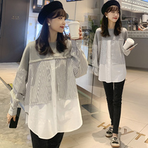 Pregnant womens autumn spring and autumn casual slim fashionable sweater loose top long sleeve stitching shirt dress women