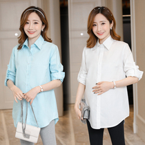 Pregnant women autumn 2021 new spring and autumn long sleeve lapel shirt fashion wear wild shirt pregnant women coat autumn