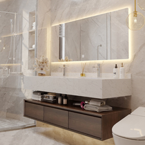 Light luxury bathroom cabinet combination bathroom Simple modern Marble hand wash basin Rock plate one-piece sink
