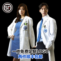  Korean semi-permanent work clothes Korean embroidery artist beauty salon doctor Korean white coat men and women long-sleeved short-sleeved