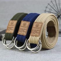 Men and women Youth canvas belt military training leisure student jeans double ring buckle belt outdoor Korean weaving tide