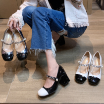 Tennis Red High Heels Girl 2022 Early Spring New Retro Mary Rare Shoes Method Small Balsamic Wind Pearl Coarse Heel Single Shoes