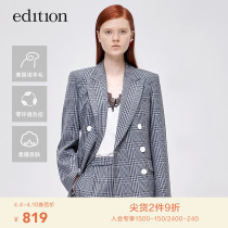 ECondition plaid suit jacket woman spring-style double-row buttoned retro gowered wool west suit female gentleman suit
