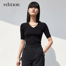 edition short-sleeved knitwear womens 2021 summer new design sense detachable chain T-shirt knitwear air conditioning shirt