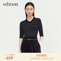 edition striped knit short sleeve female autumn new body slim fit knitted blouse t-shirt T-shirt