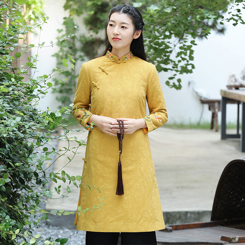 Tea dress Zen cheongsam autumn and winter model thickened clip cotton 2020 new Chinese wind womens wear improvement Tang dress New Year 729