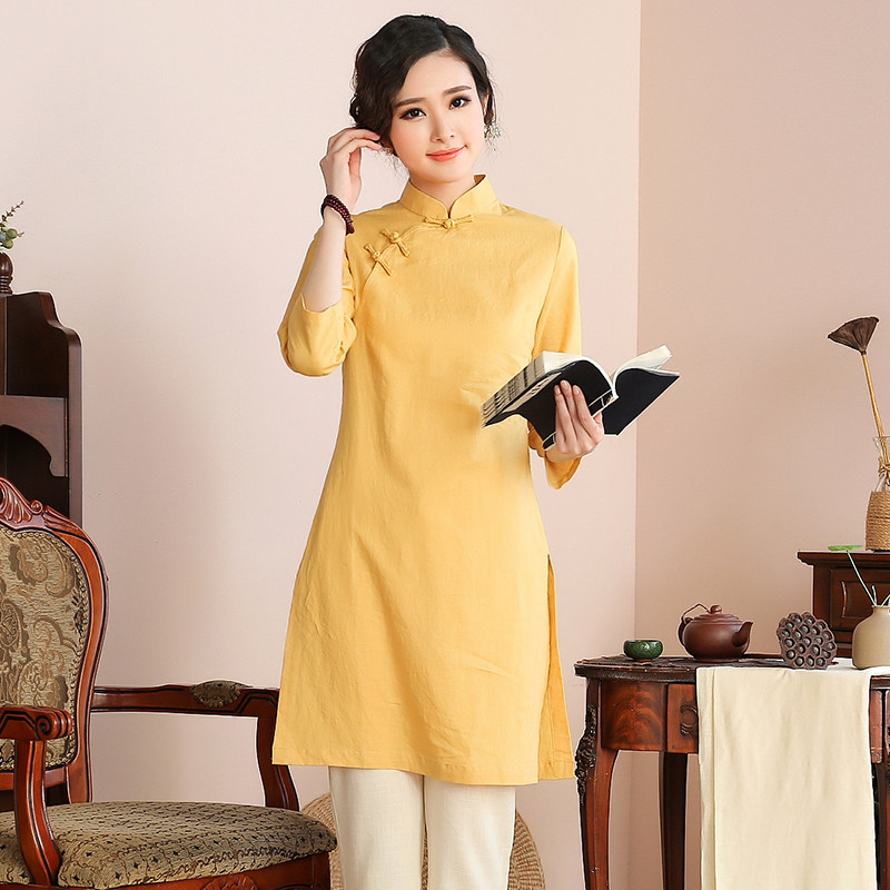 Cheongsam skirt modified Chinese style womens clothing young retro cotton linen Chinese style small man literary tea dress summer 526