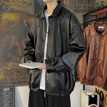 PU leather jacket mens early autumn 2021 new boys motorcycle jacket spring and autumn casual Ruffian handsome clothes