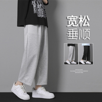 Pants mens spring and autumn leisure sports gray trousers Korean trend brand loose summer straight nine-point trousers