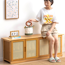 Shoe cabinet household door shoe shelves easy to collect artificial mask into solid wood changing footstool seat