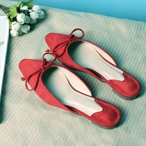 Red Cool Tug Flat Base Shoes Custard Mueller Shoes Butterfly Knot Sandals Summer New Half Tug of the same Baotou slippers female