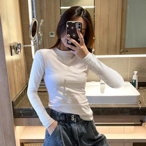 Autumn and winter middle collar half high collar white base shirt women long sleeve T-shirt Slim autumn clothes cotton inside thick foreign gas
