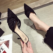 European station pointed high-heeled sandals womens 2021 new summer mesh rear empty fine heel sexy womens shoes ins super fire