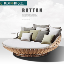 Outdoor Lying Bed Patio Balcony Lying Chair Round Bed Hanging Chair Autumn Thousands Beach Bed Rattan Nordic open-air outdoor pool