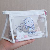 Transparent large capacity pencil bag female ins Japanese girl simple junior high school girl cute high-grade stationery box
