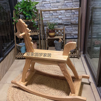 Net red solid wood adult rocking horse can sit large to send girlfriend ins creative homestay decoration National Day gift
