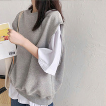 Tide brand knitted sweater outside with vest vest jacket women Spring and Autumn loose wear waistband sleeveless top