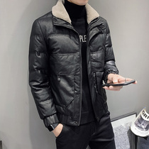Cotton men's winter padded warm short down cotton-padded jacket fashion handsome casual Joker lamb wool leather coat