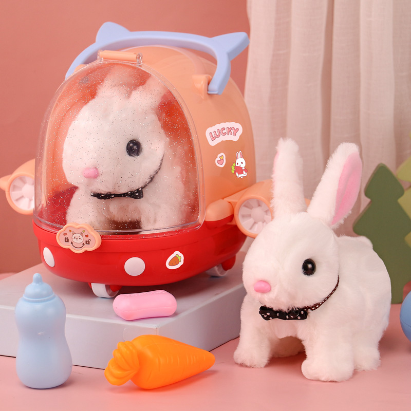 Children's Little Rabbit Electric Plush Toy Girl Pet Little White Rabbit Simulation Doll Toy Christmas Birthday Gift