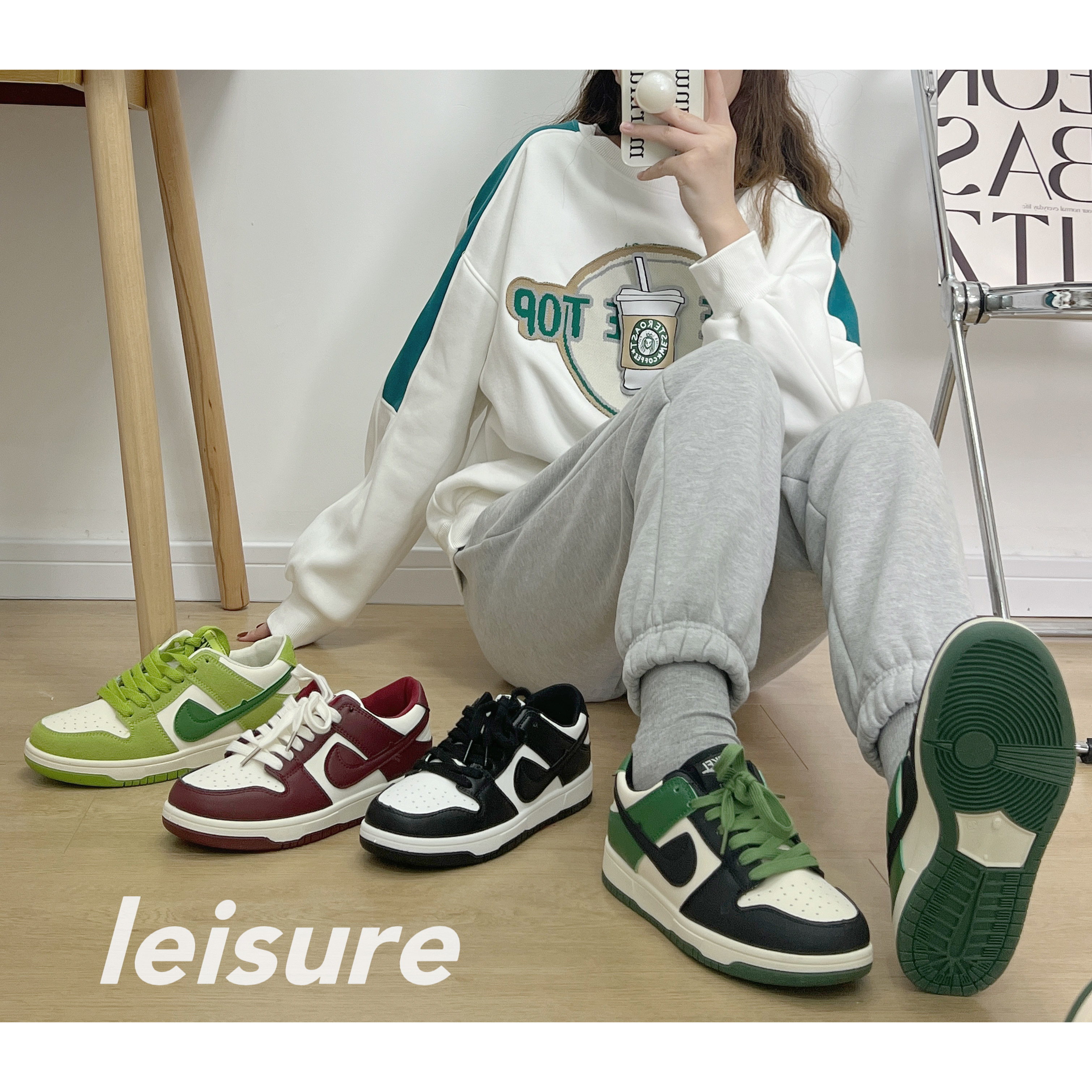 New Genuine Leather Hook Korean Low Top Women's Shoes 2023 New Panda Sports and Leisure Versatile Board Shoes Fashion Style