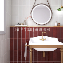 Net red wine red strip brick Retro kitchen bathroom bathroom tile handmade brick Restaurant balcony glazed wall brick