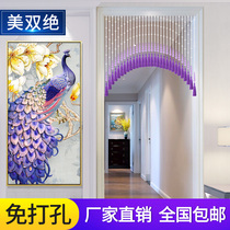 Net Red Pearl Curtain national wind crystal door curtain free of punching aisle Porch restaurant partition purple tassel bedroom decoration