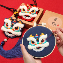  Embroidery diy handmade self-embroidery Peace charm Waking lion material bag Shaking sound amulet Peace blessing purse Beginner