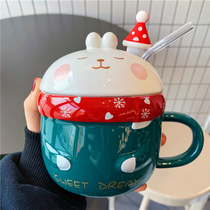 ins high value breakfast water Cup cute cartoon rabbit ceramic cup with lid spoon girl student mug creative
