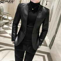 Small suit men Korean trend spring and autumn slim jacket Puppi suit casual handsome stand collar leather jacket mens clothing